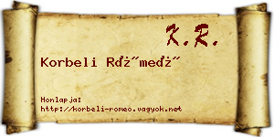 Korbeli Rómeó névjegykártya